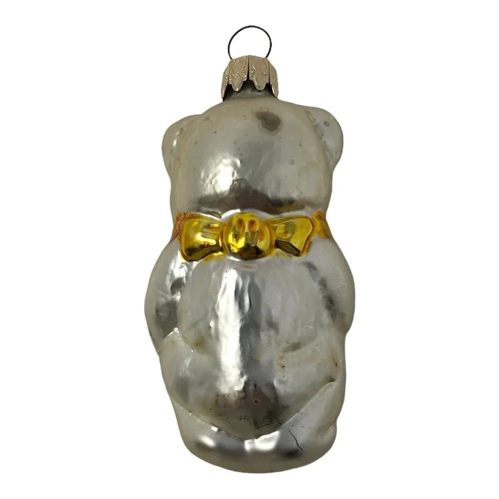 Vintage Bear Glass‎ Christmas Ornament Red Heart 3.5